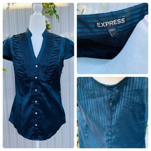 Express metallic blue and black blouse